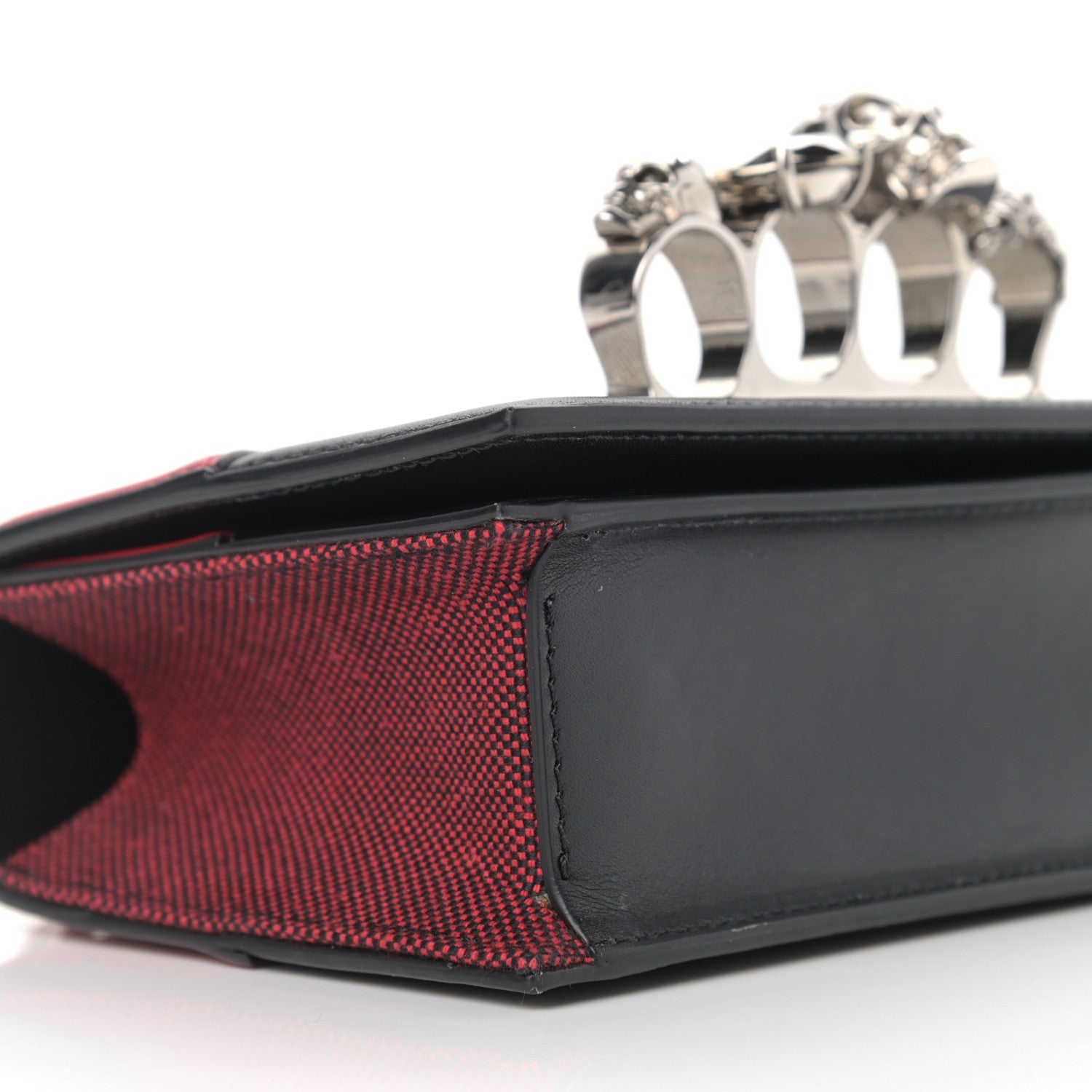 Alexander McQueen Soft Calfskin Woven Jeweled Knuckle Satchel Red Black 8 of 9