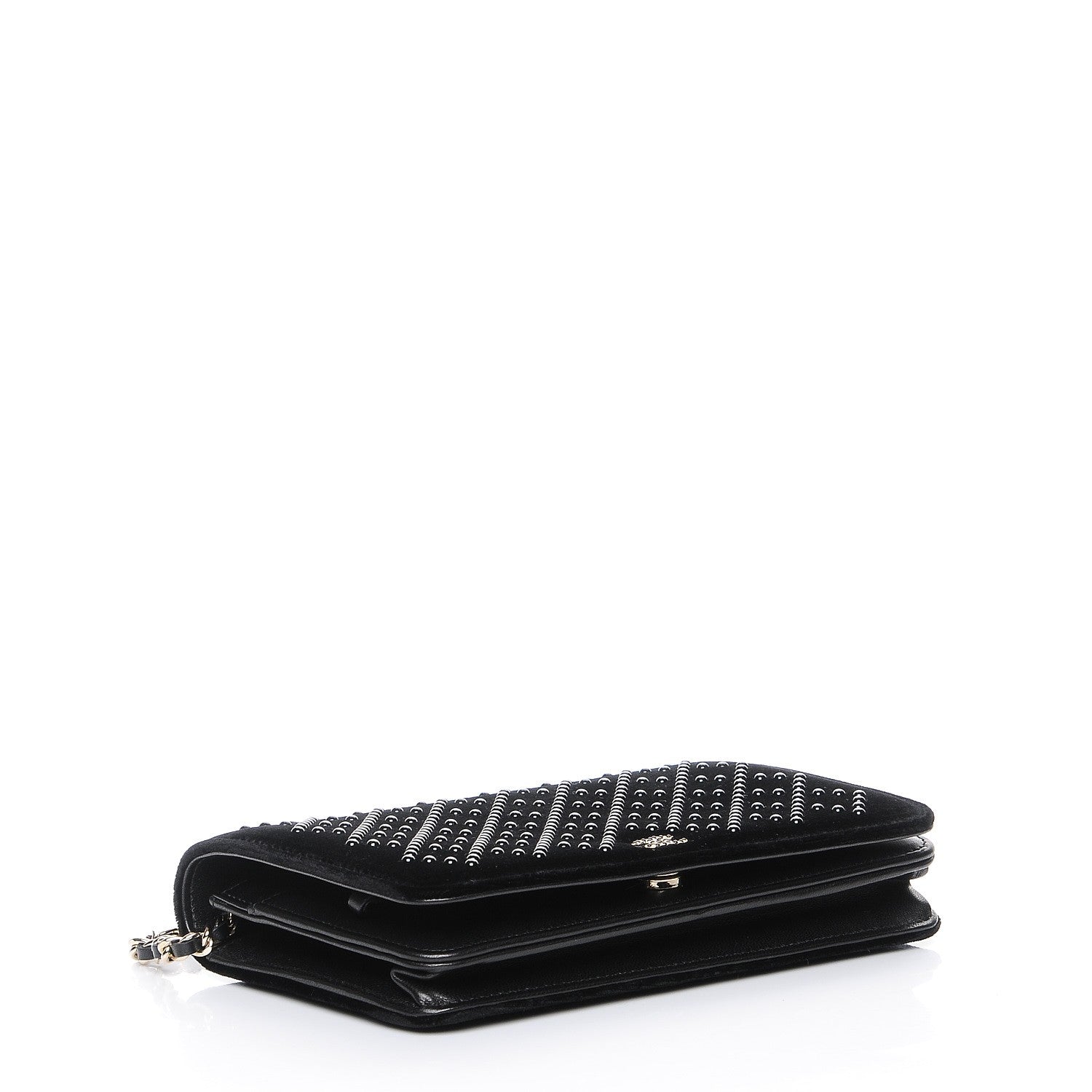 Chanel Velvet Studded Wallet On Chain WOC Black 4 of 9