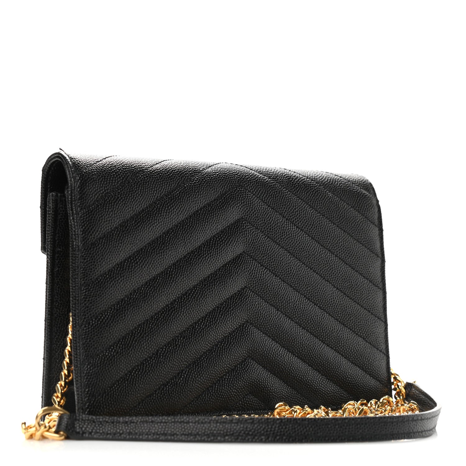 Saint Laurent Grain De Poudre Matelasse Chevron Monogram Envelope Chain Wallet Black 3 of 9