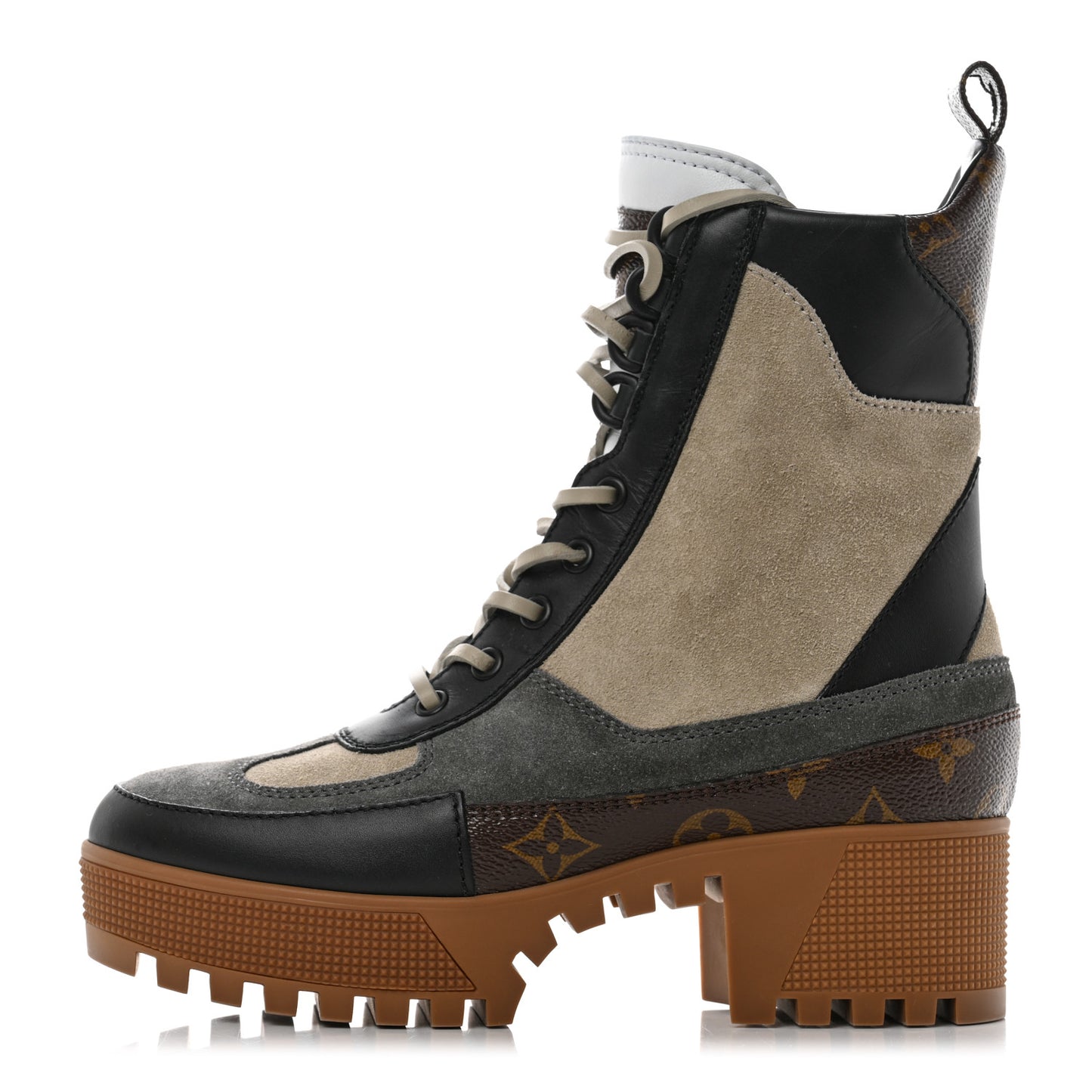 Suede Calfskin Monogram Platform Desert Boots 36.5 Dark Gray