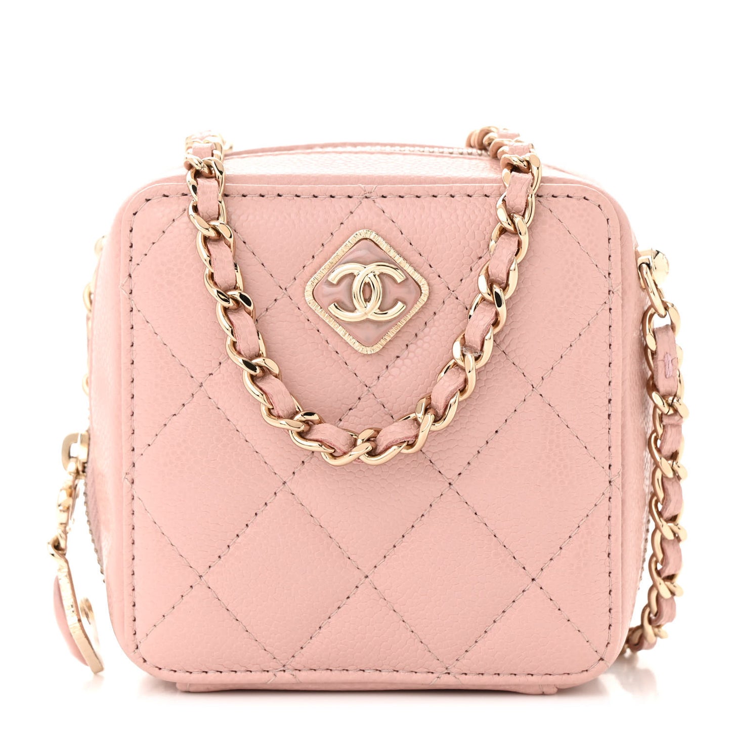 Caviar Quilted Clutch With Chain Light Pink