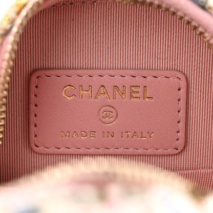 Chanel Tweed Quilted Round Clutch With Chain White Pink Multicolor 6 of 10