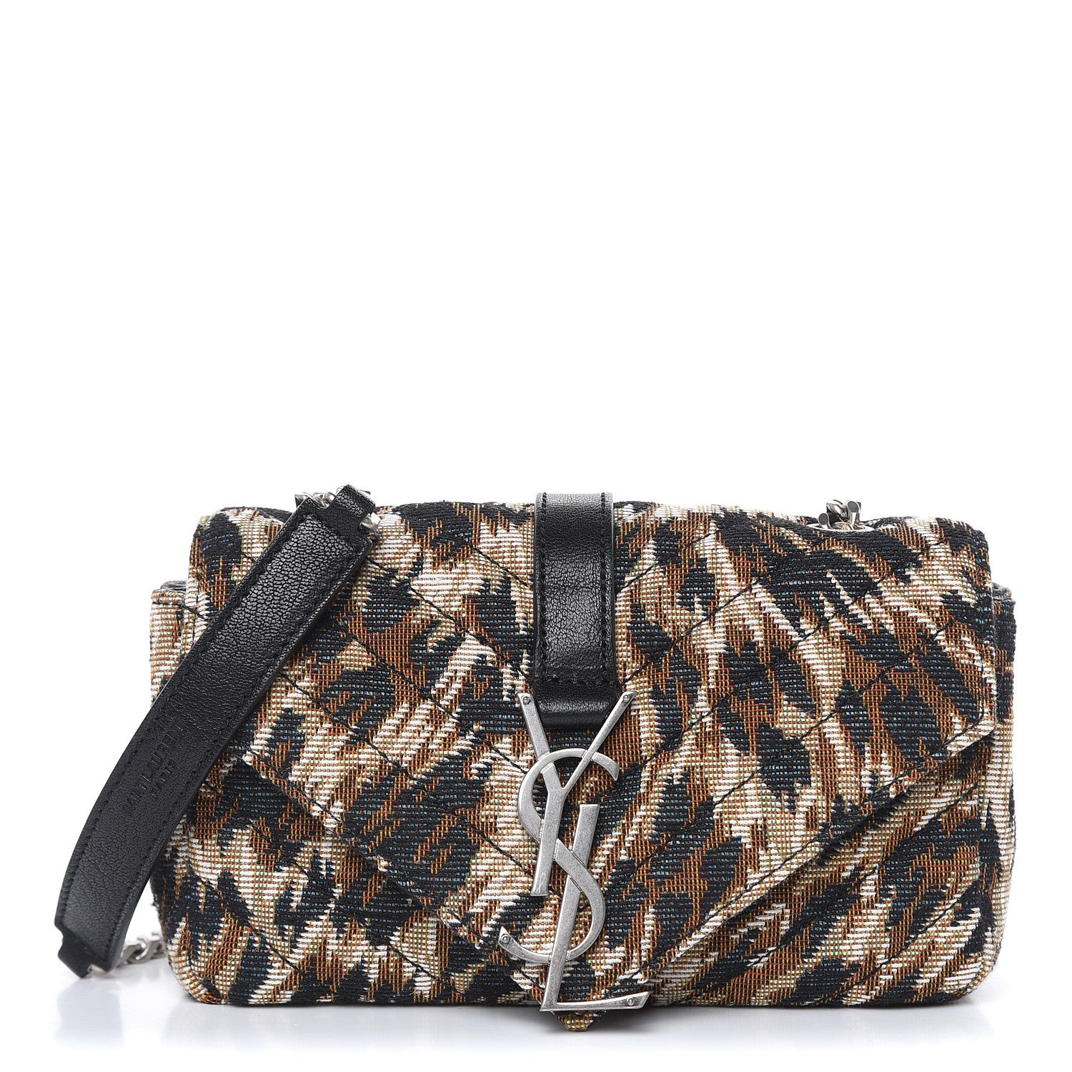 Saint Laurent Jacquard Leopard Matelasse Chevron Monogram Baby Chain Bag Black 1 of 11