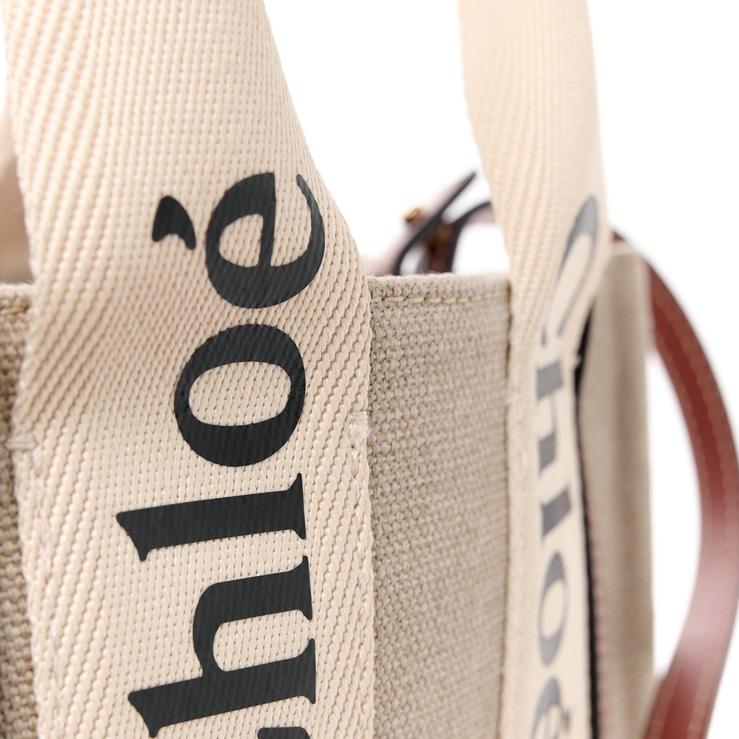 Chloe Linen Calfskin Small Woody Ribbon Tote With Strap White Brown 12 of 12