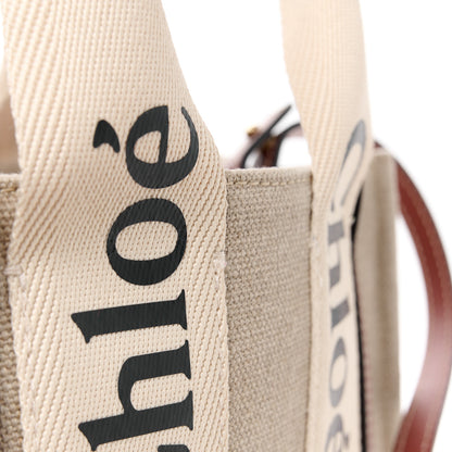 Chloe Linen Calfskin Small Woody Ribbon Tote With Strap White Brown 12 of 12