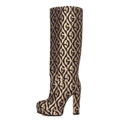 Gucci Fabric G Rhombus Print Platform Boots 35.5 Beige Cocoa 1 of 3