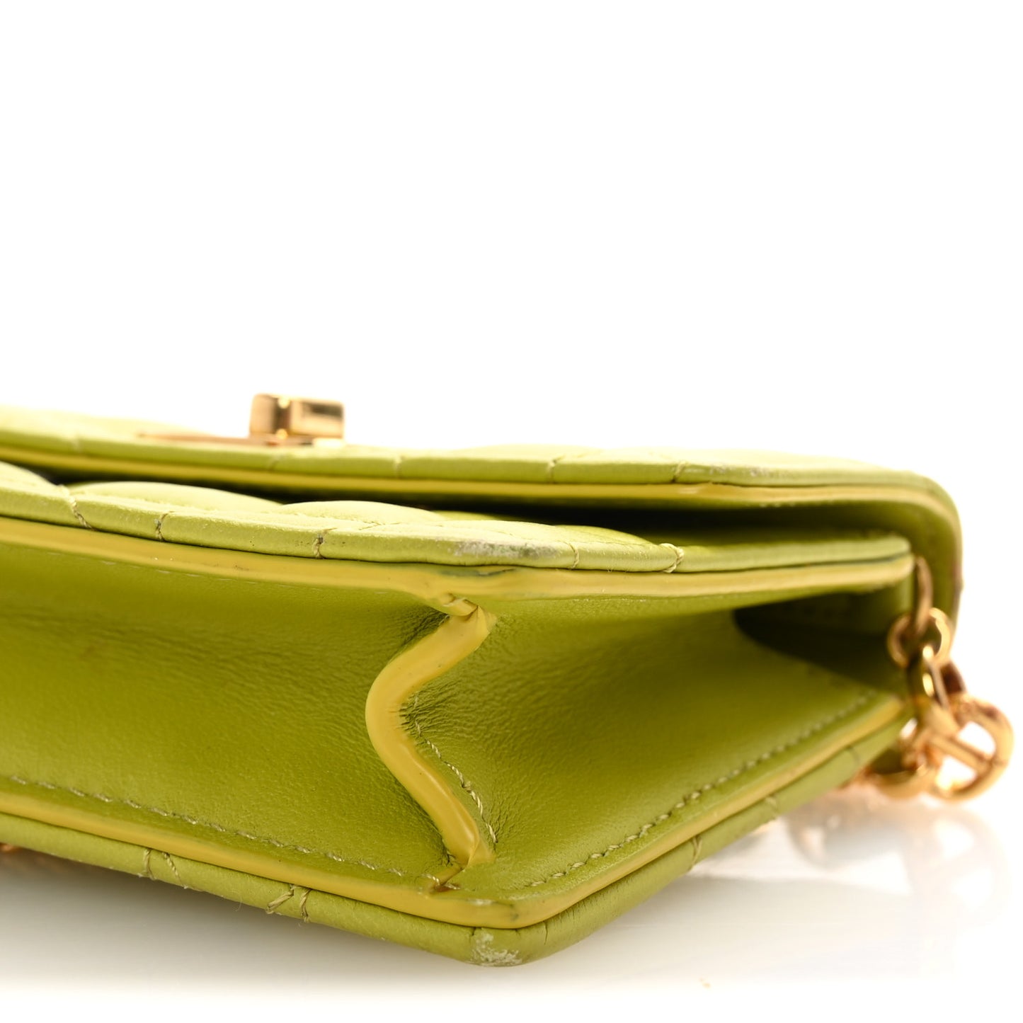 Lambskin Cannage Mini Caro Pouch on Chain Lime