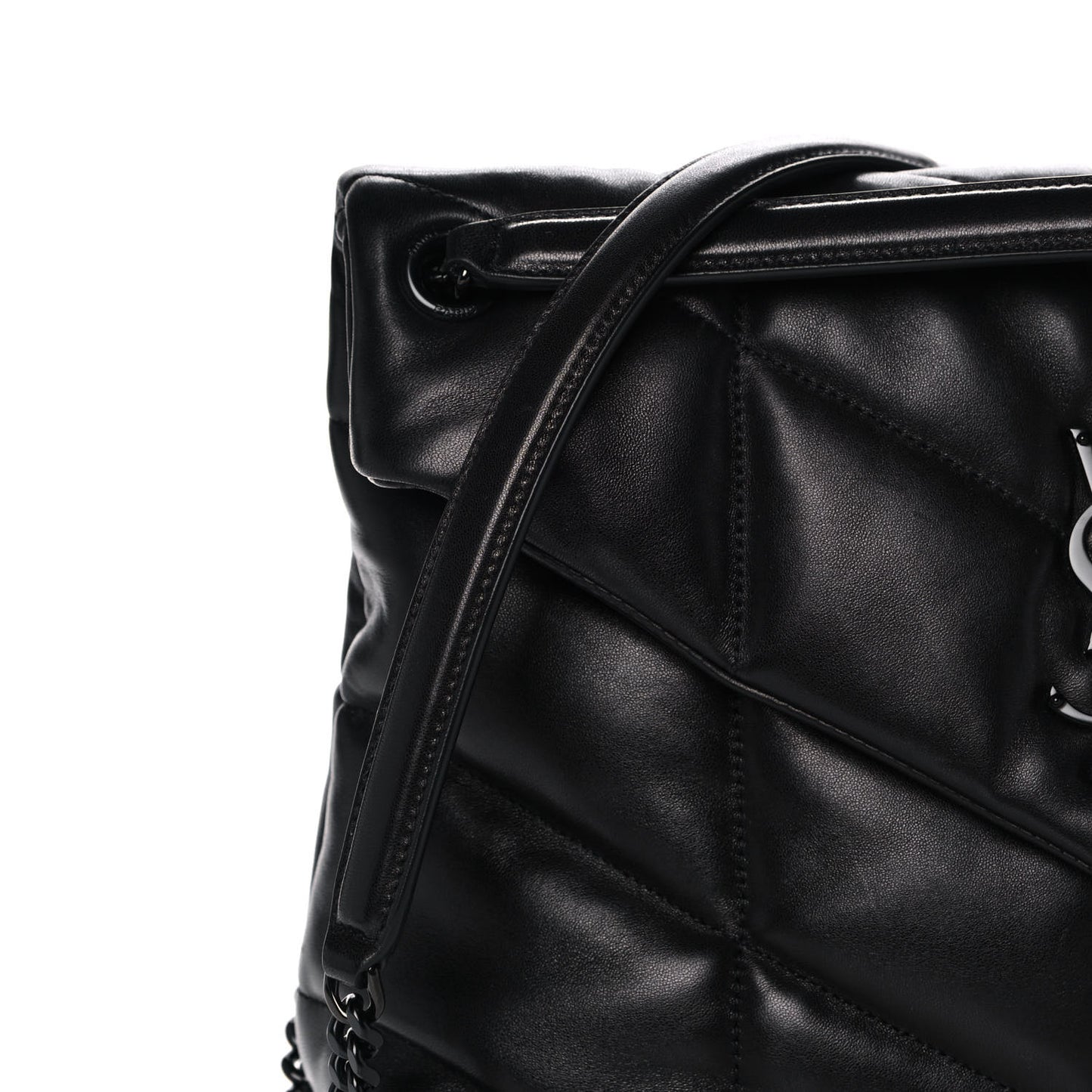 Lambskin Quilted Medium Loulou Puffer Monogram Chain Satchel Black