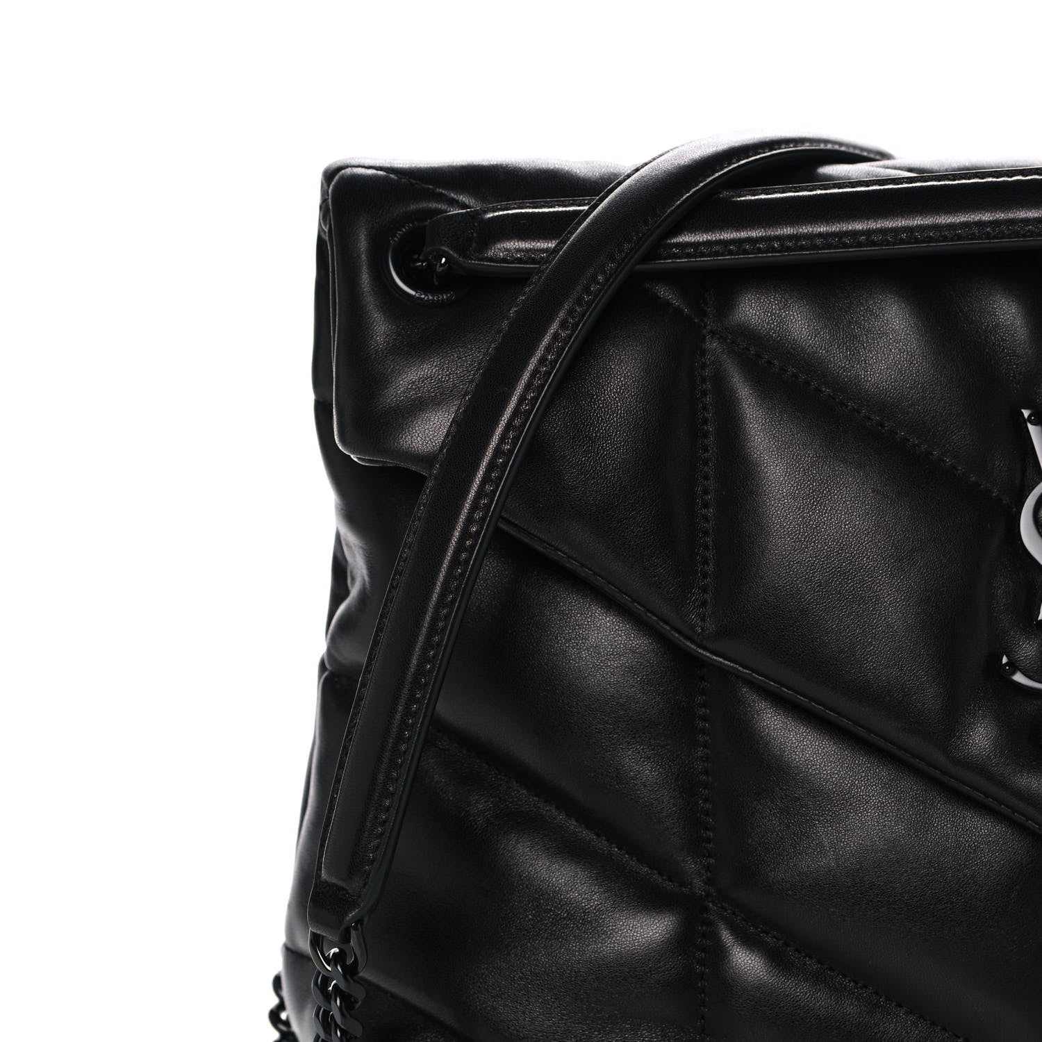 Saint Laurent Lambskin Quilted Medium Loulou Puffer Monogram Chain Satchel Black 10 of 16