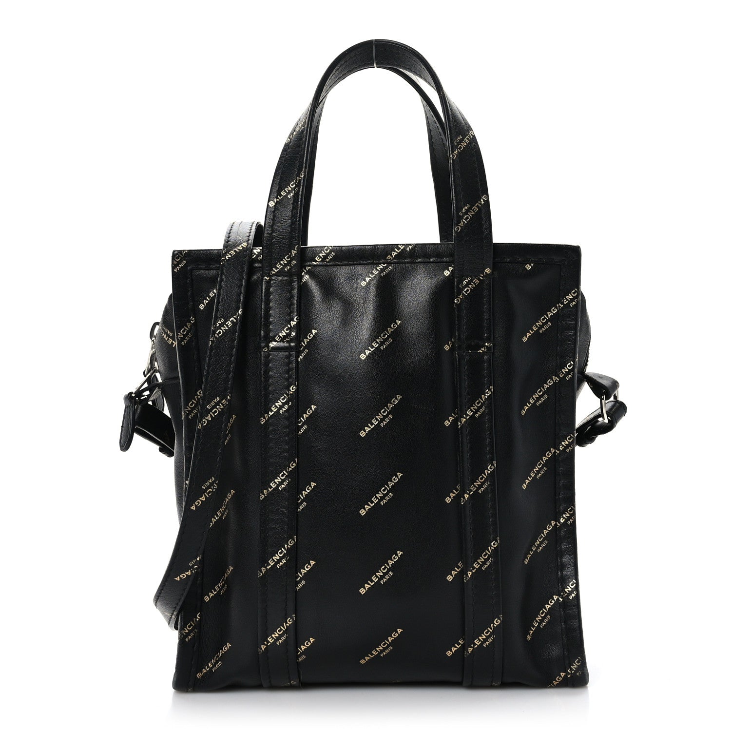 Balenciaga Calfskin Allover Logo XS Bazar Shopper Tote Black Gold 1 of 9