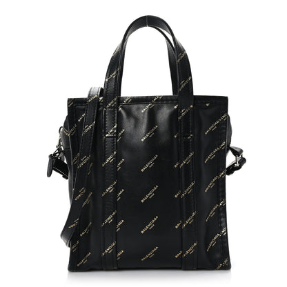Balenciaga Calfskin Allover Logo XS Bazar Shopper Tote Black Gold 1 of 9