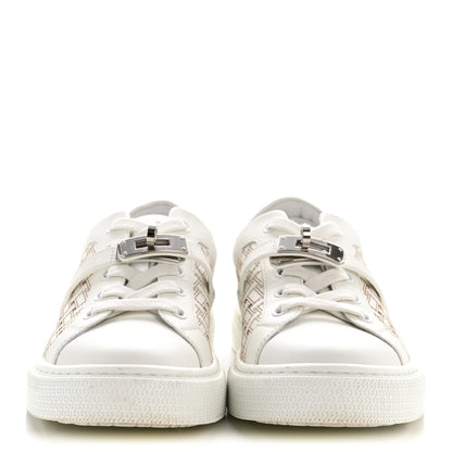 Hermes Calfskin Perforated Mosaic Day Sneakers 37.5 White 3 of 11