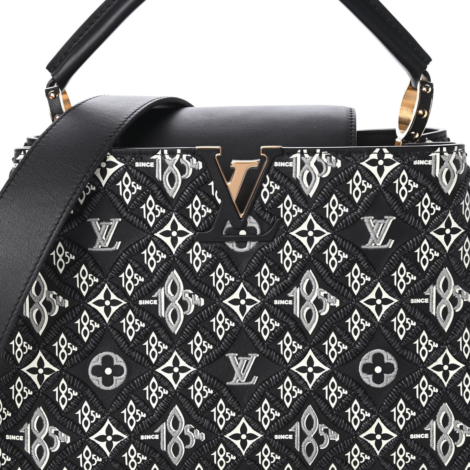 Louis Vuitton Calfskin Since 1854 Embroidered Capucines PM Black 9 of 10