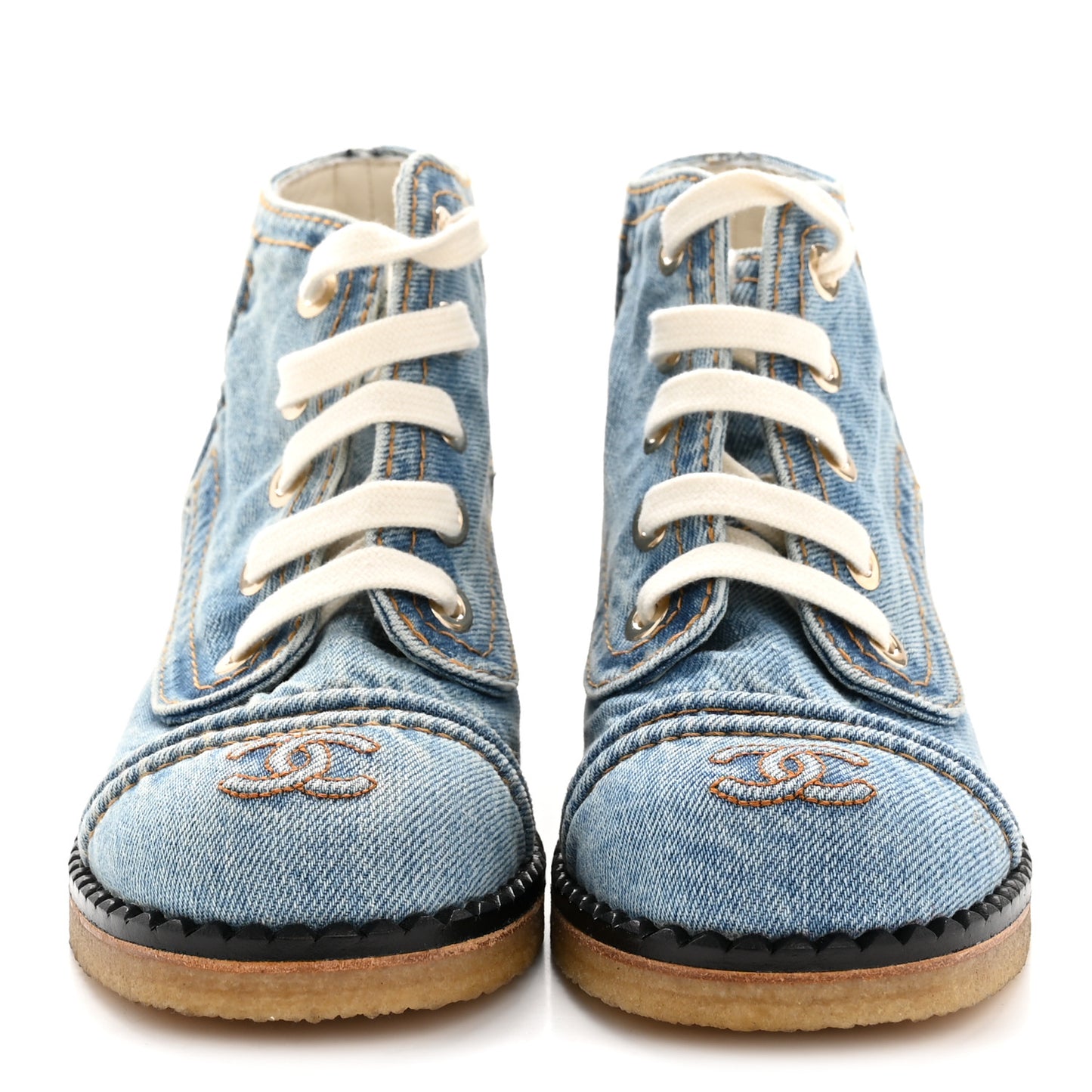 Denim Lace Up Boots 36 Light Blue