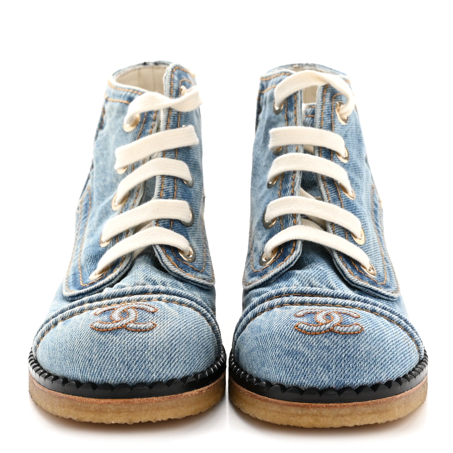 Chanel Denim Lace Up Boots 36 Light Blue 3 of 10