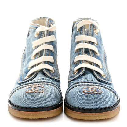 Chanel Denim Lace Up Boots 36 Light Blue 3 of 10