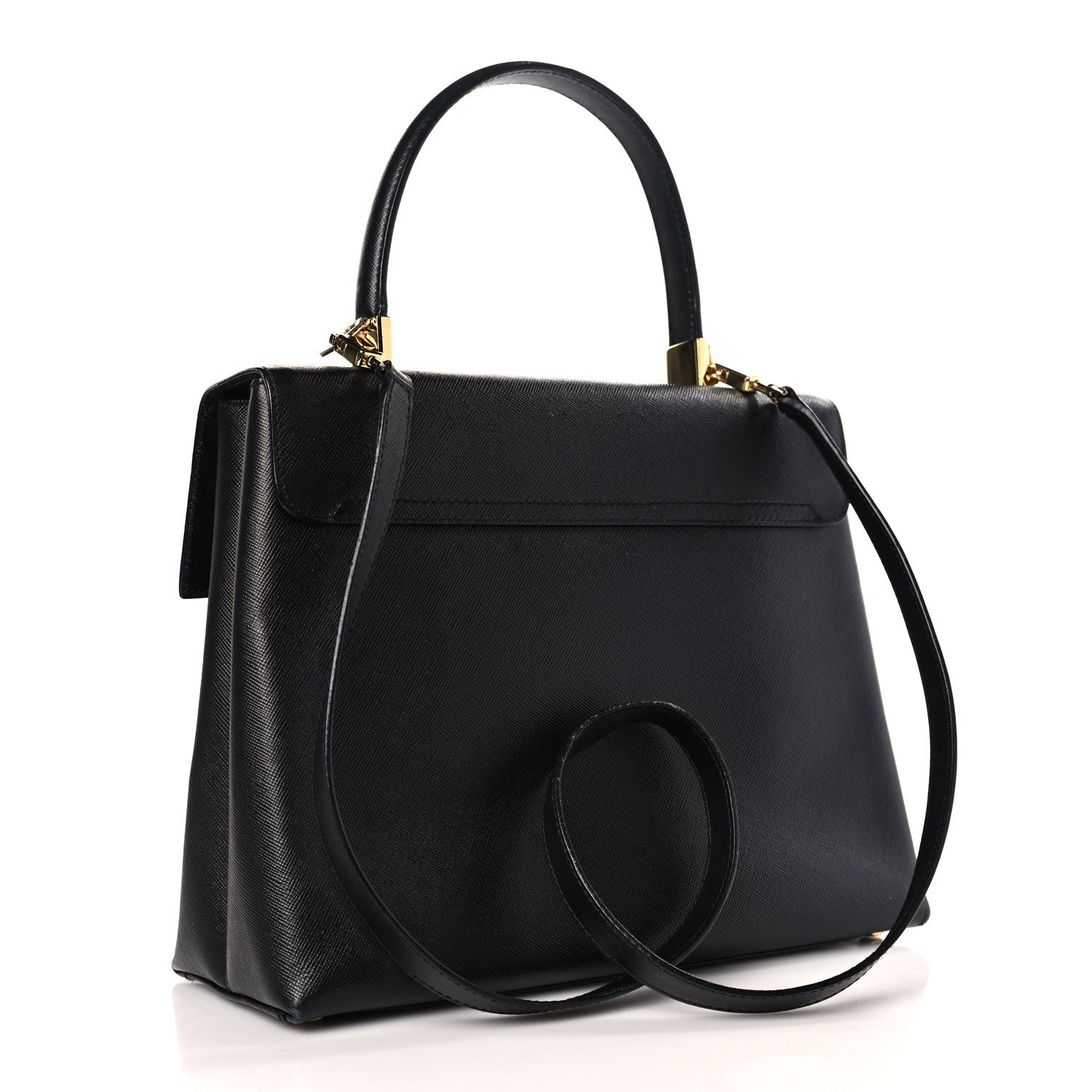 Salvatore Ferragamo Hammered Calfskin Top Handle Bag Black 3 of 10