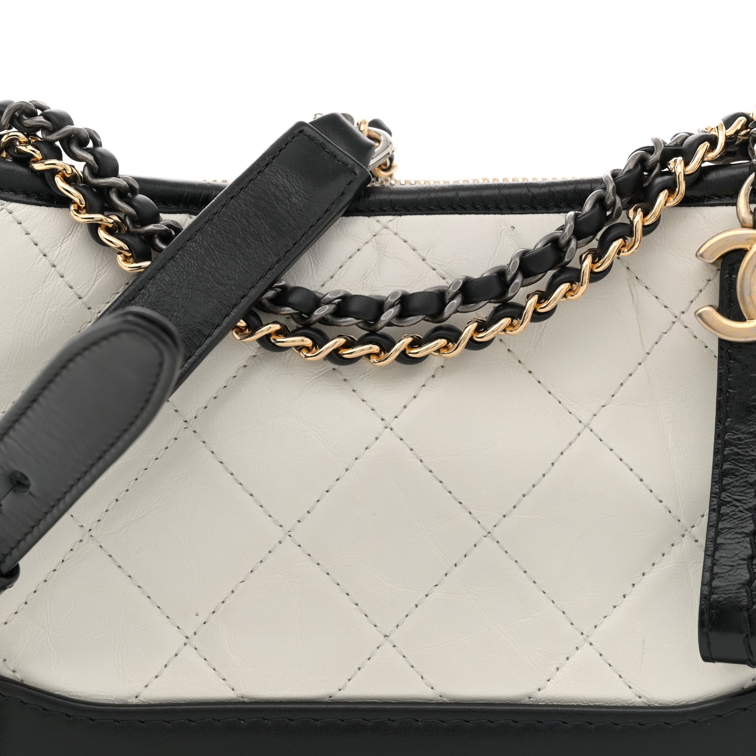 Chanel Aged Calfskin Quilted Small Gabrielle Hobo Black White 8 of 14