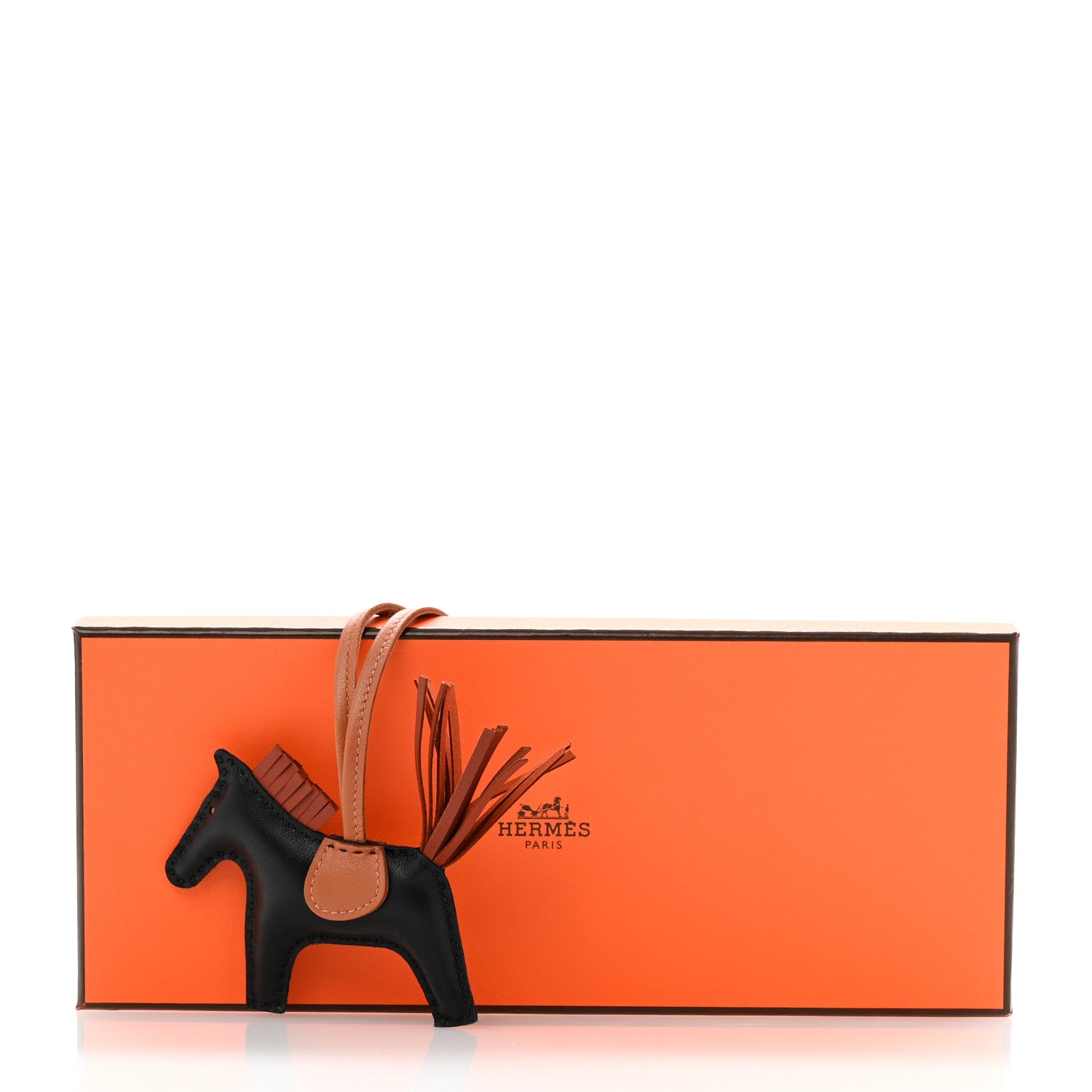 Hermes Milo Lambskin Grigri Rodeo Horse Bag Charm PM Black Sienne Gold 6 of 6