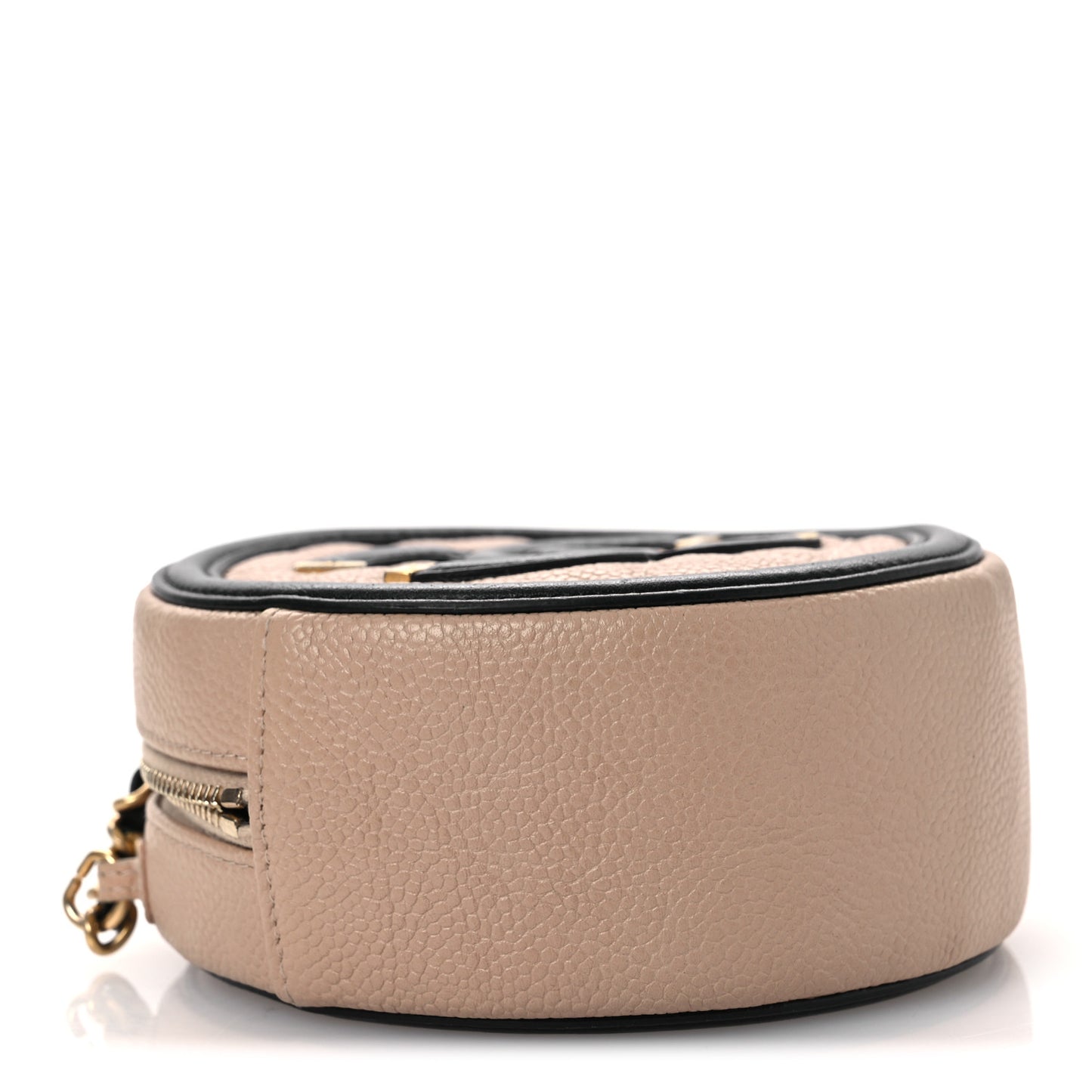 Caviar Quilted Round Filigree Crossbody Beige Black