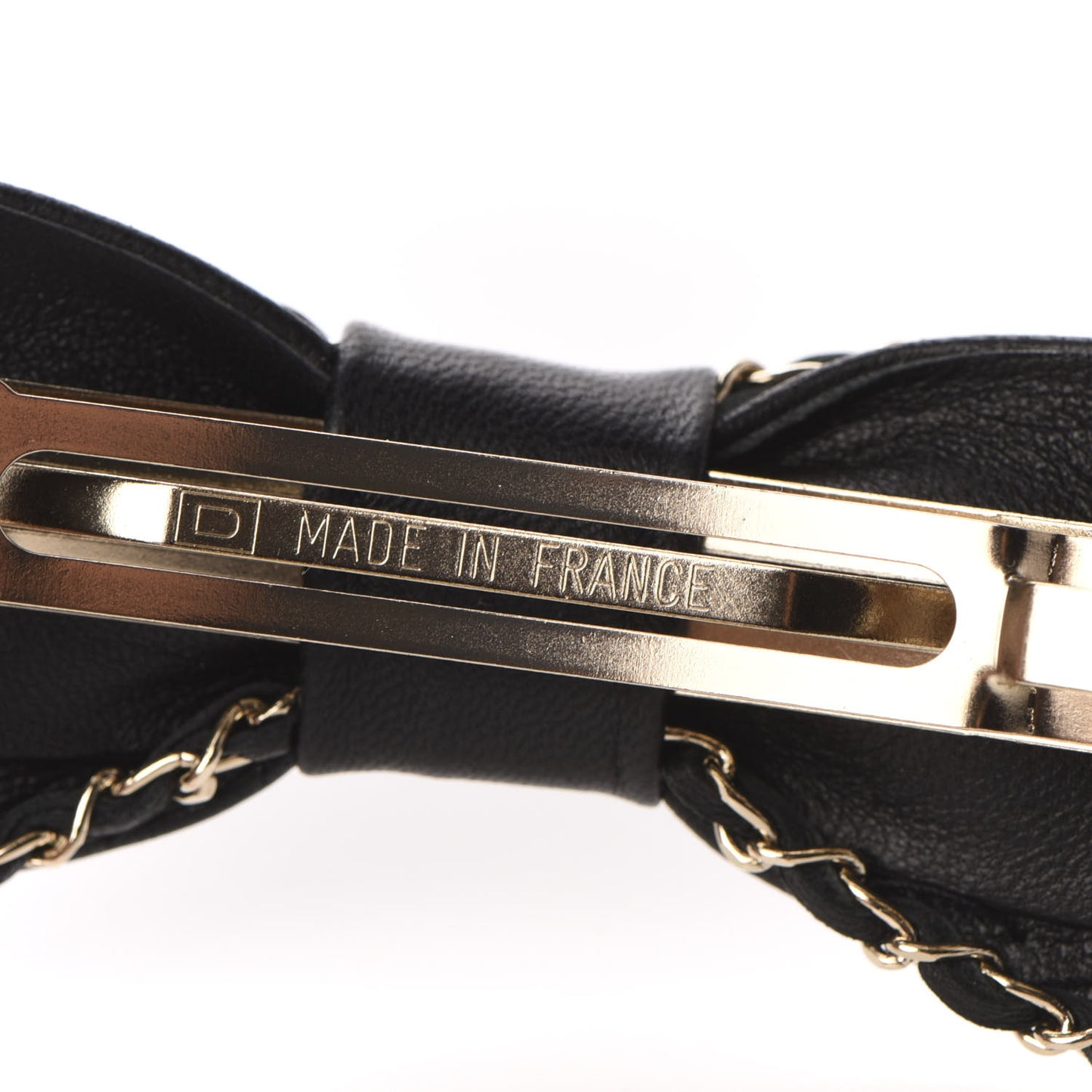 Lambskin Bow Chain CC Hair Clip Black