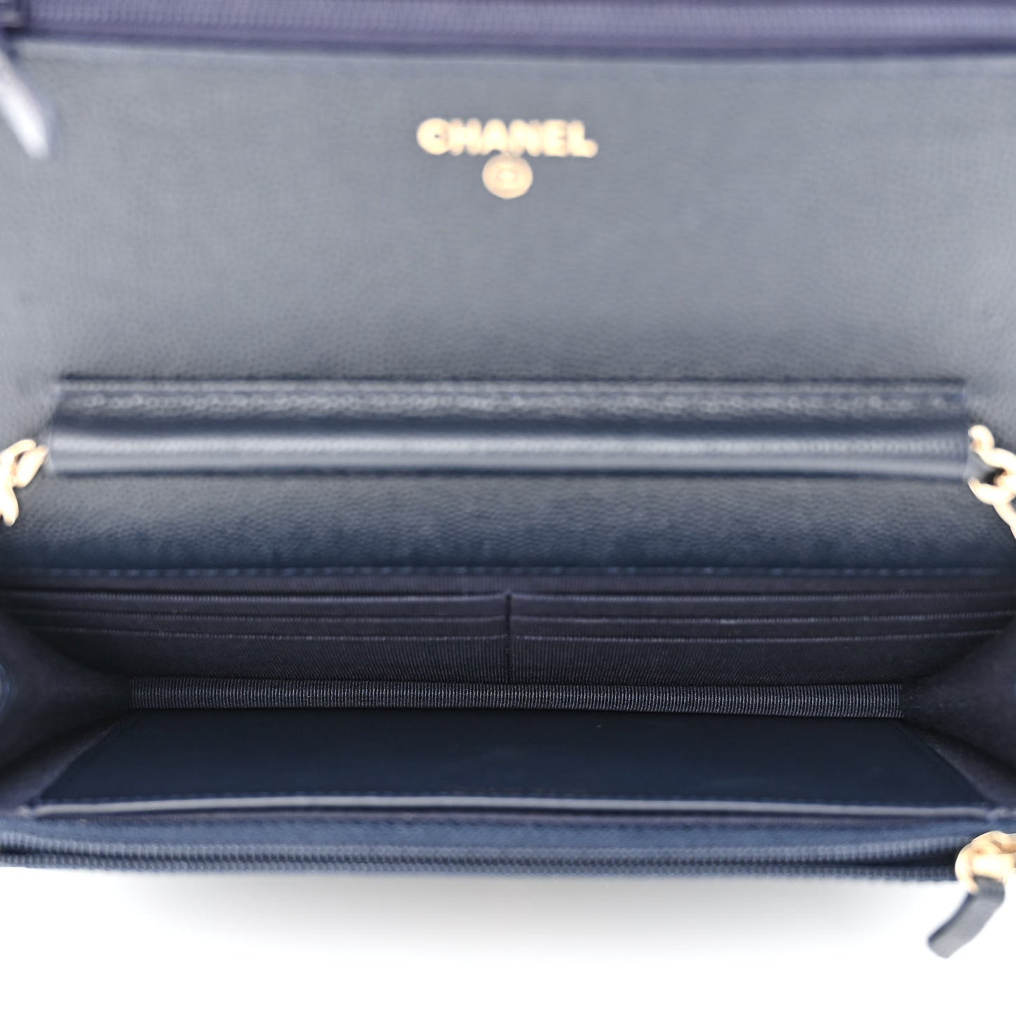 Caviar Quilted Wallet on Chain WOC Navy Blue