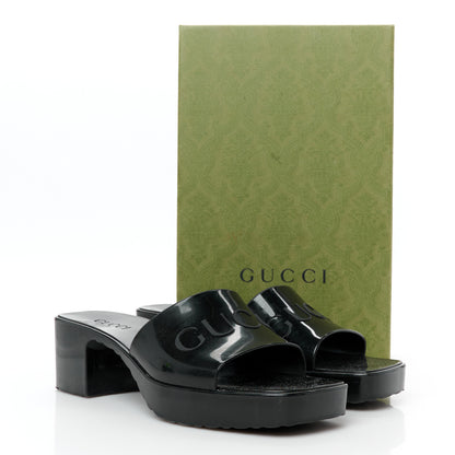 Gucci Rubber Gucci Logo Womens Platform 20/60mm Slide Sandals 39 Black 10 of 10