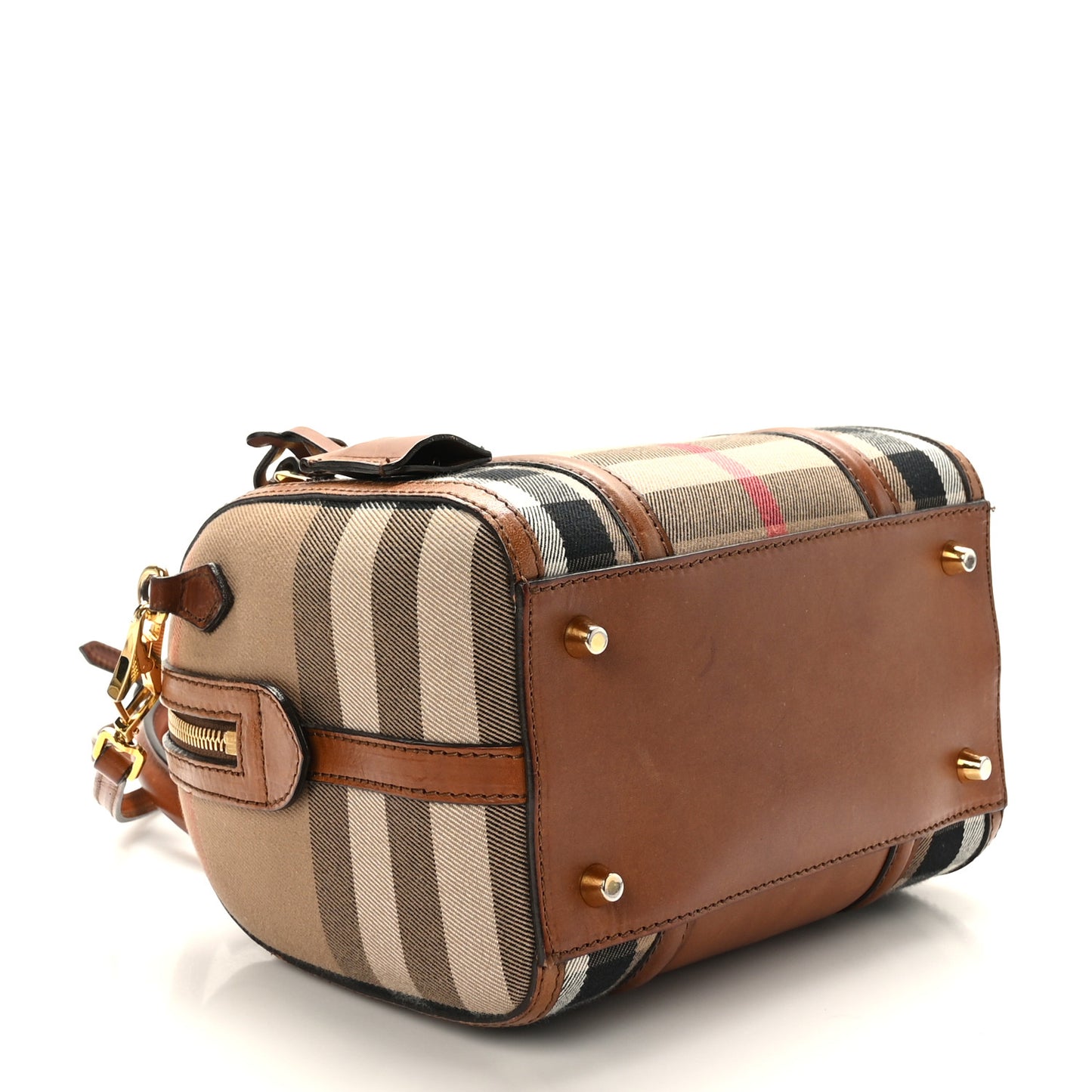 House Check Bridle Calfskin Small Alchester Bowling Bag Dark Tan