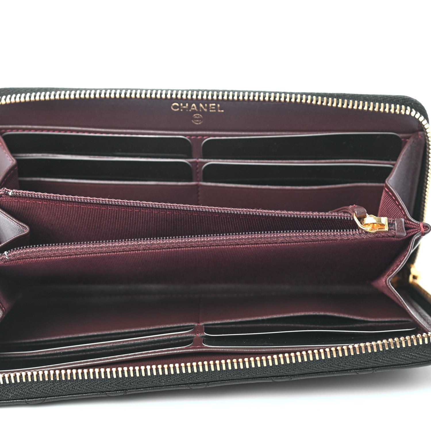 Chanel Lambskin Quilted Large Gusset Zip Around Wallet Black 5 of 8