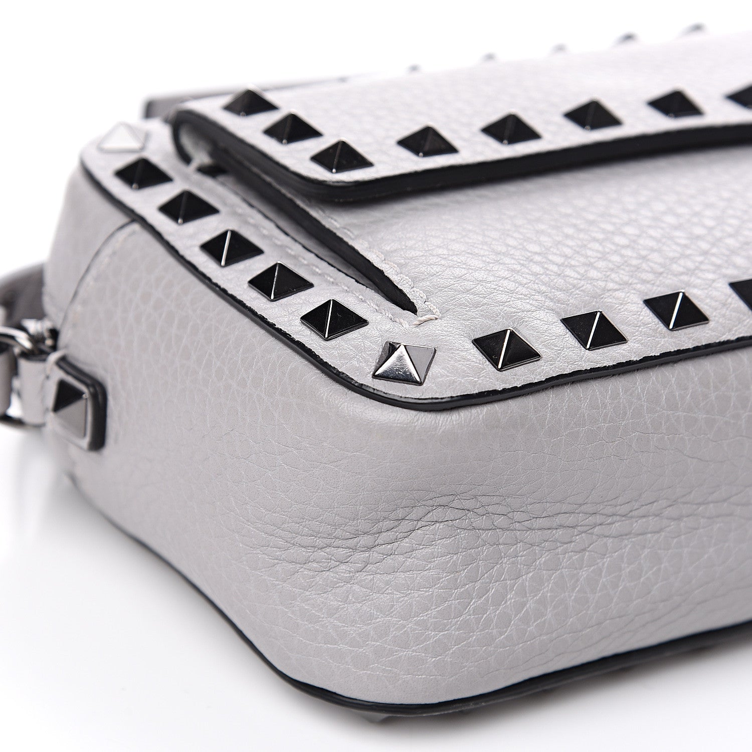 Valentino Garavani Grained Calfskin Small Rockstud Flap Pocket Camera Crossbody Bag Pastel Grey 6 of 8