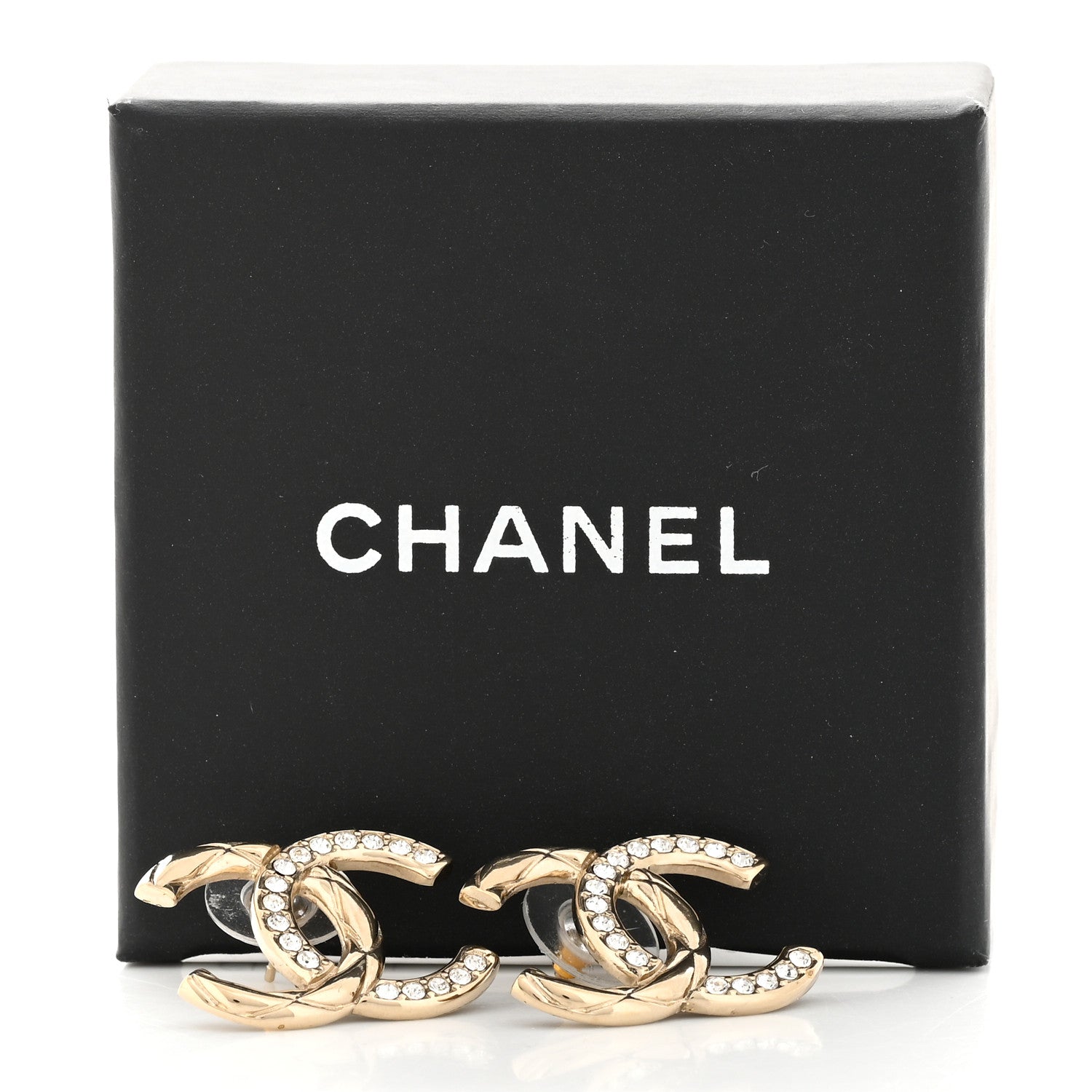 Chanel Crystal Glitter Quilted CC Earrings Light Gold 5 of 5