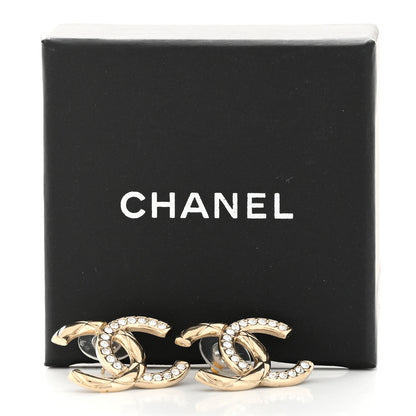 Chanel Crystal Glitter Quilted CC Earrings Light Gold 5 of 5