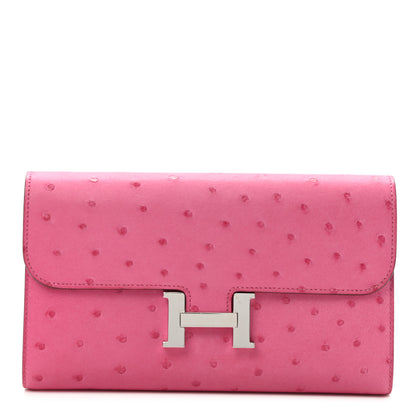 Hermes Ostrich Constance Long Wallet Rose Tyrien 1 of 7