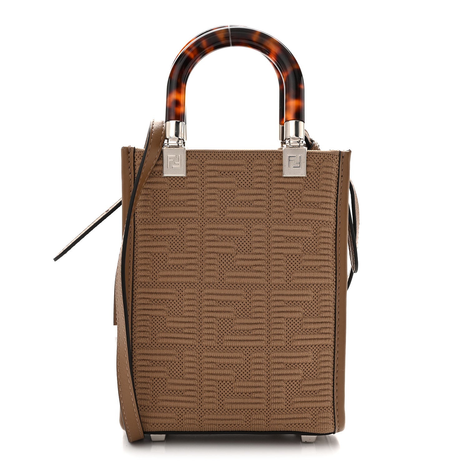 Fendi Technical Fabric Vitello Ceylon Plexiglass FF Mini Fendi Sunshine Shopper Tote Sand 1 of 12