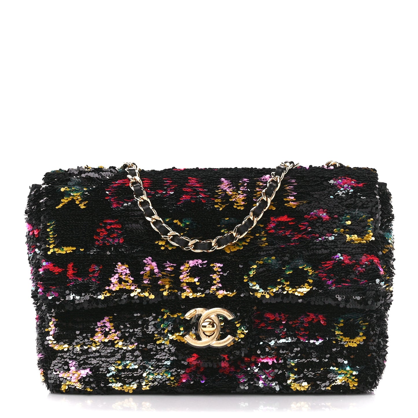 Sequin Logo CC Small Single Flap Black Multicolor