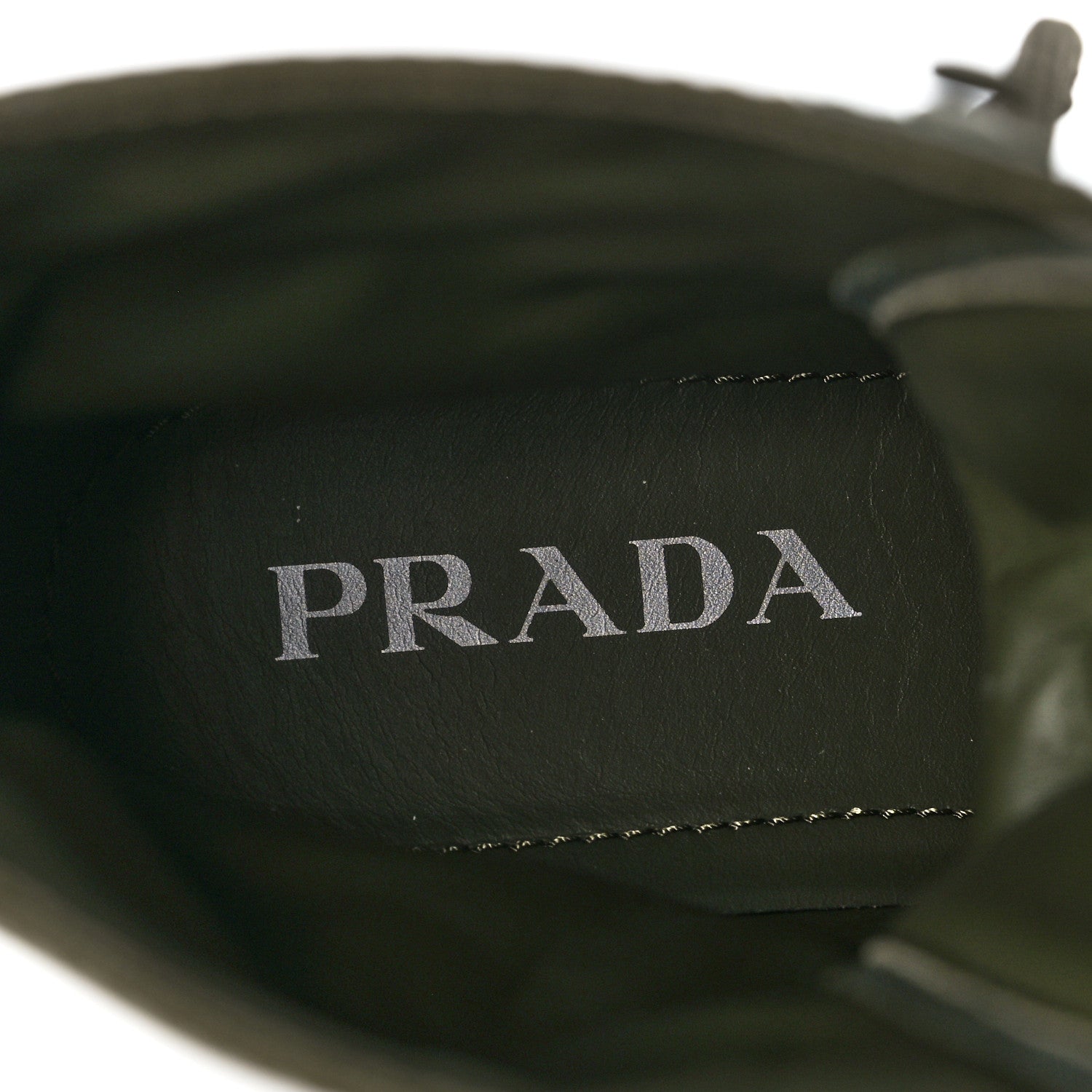 Prada Spazzolato Rois Re-Nylon Metal Triangle Logo Monolith Pouch Pocket 55mm Boots 39.5 Militare 9 of 11
