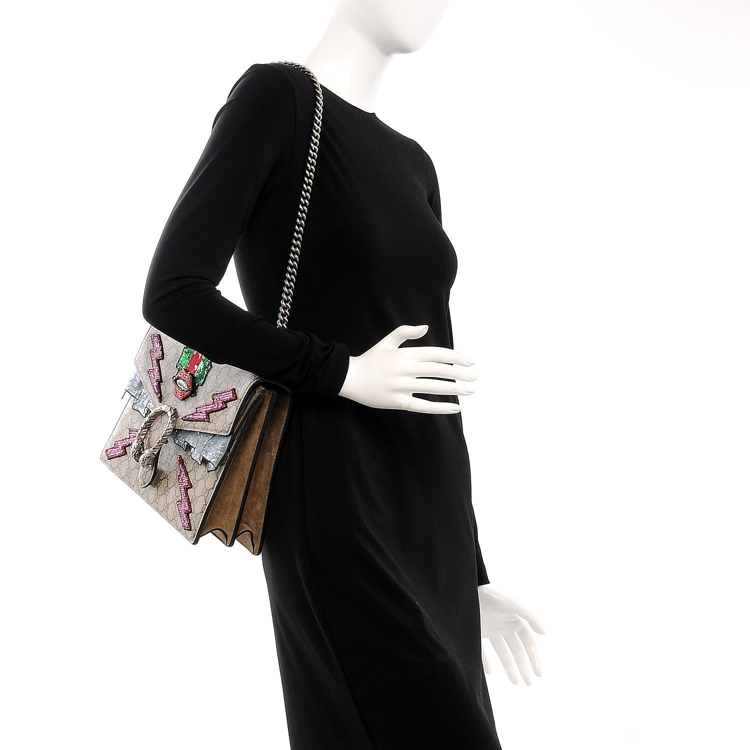 Gucci GG Supreme Monogram Lightning Embroidered Medium Dionysus Shoulder Bag Beige 2 of 10