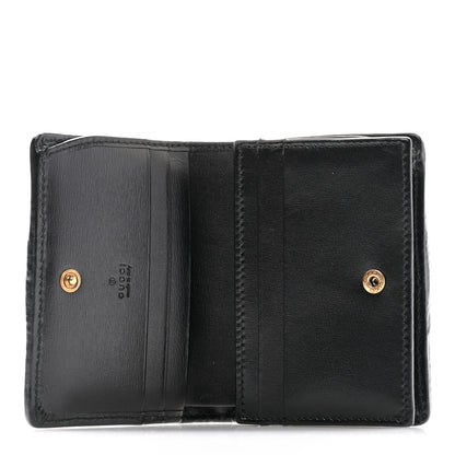 Gucci Calfskin Web Trapuntata GG Marmont Card Case Wallet Black 5 of 10