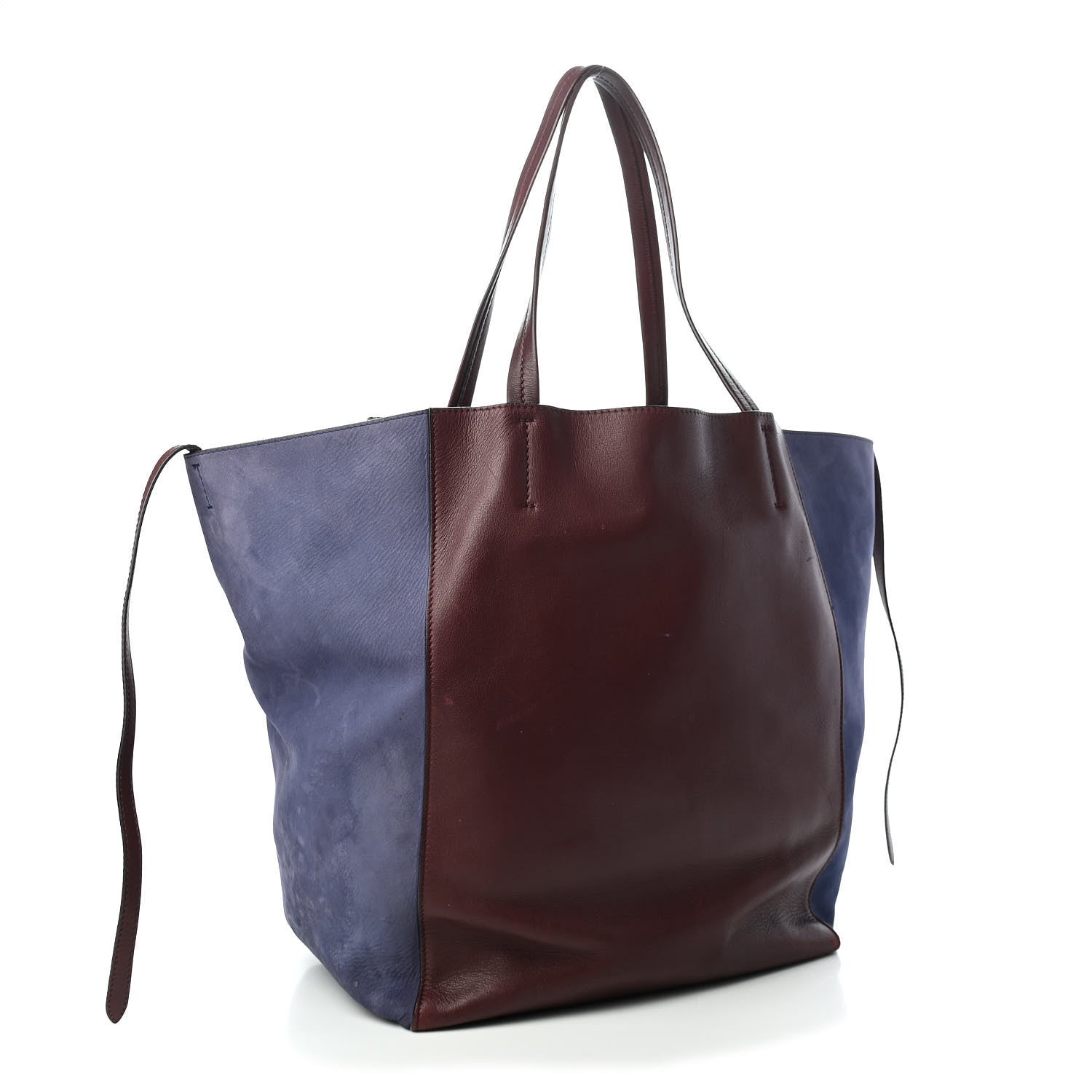 Celine Calfskin Suede Large Phantom Luggage Cabas Burgundy Blue 3 of 13