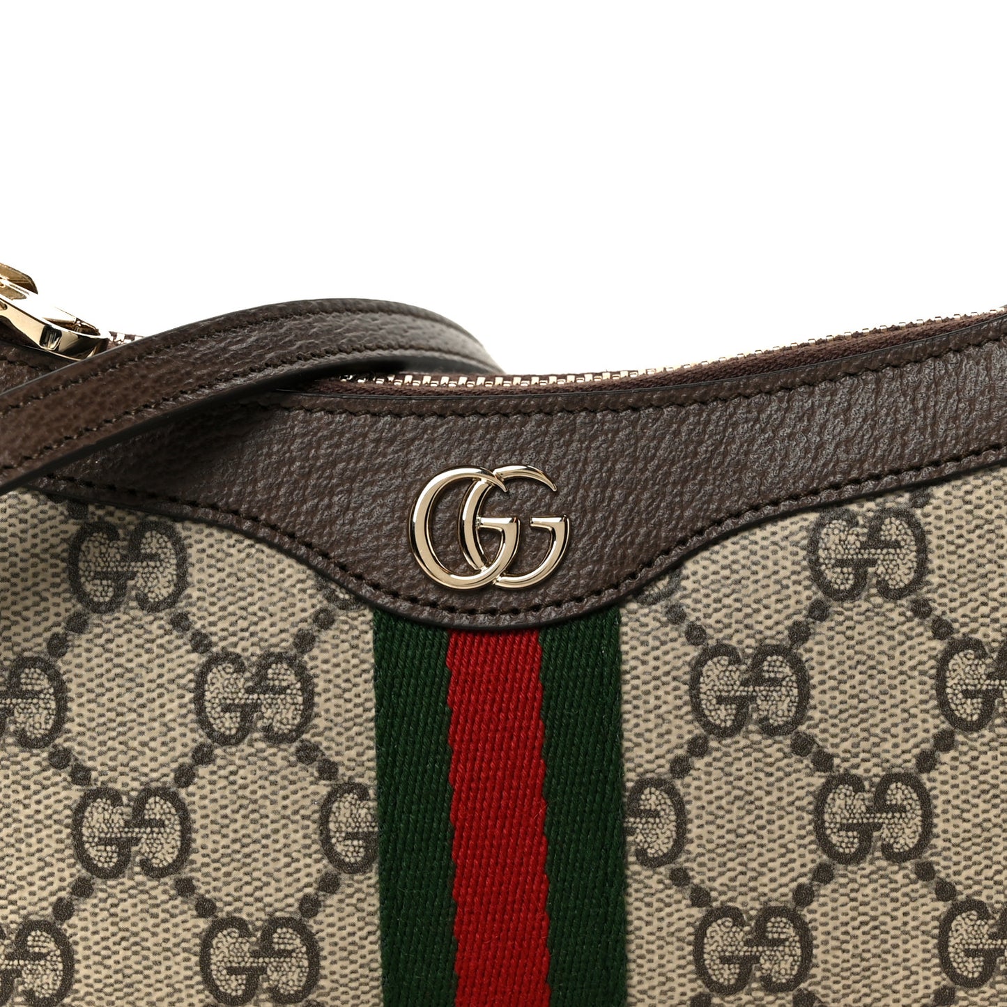 GG Supreme Monogram Textured Dollar Calfskin Web Mini Ophidia Shoulder Bag Beige Ebony New Acero