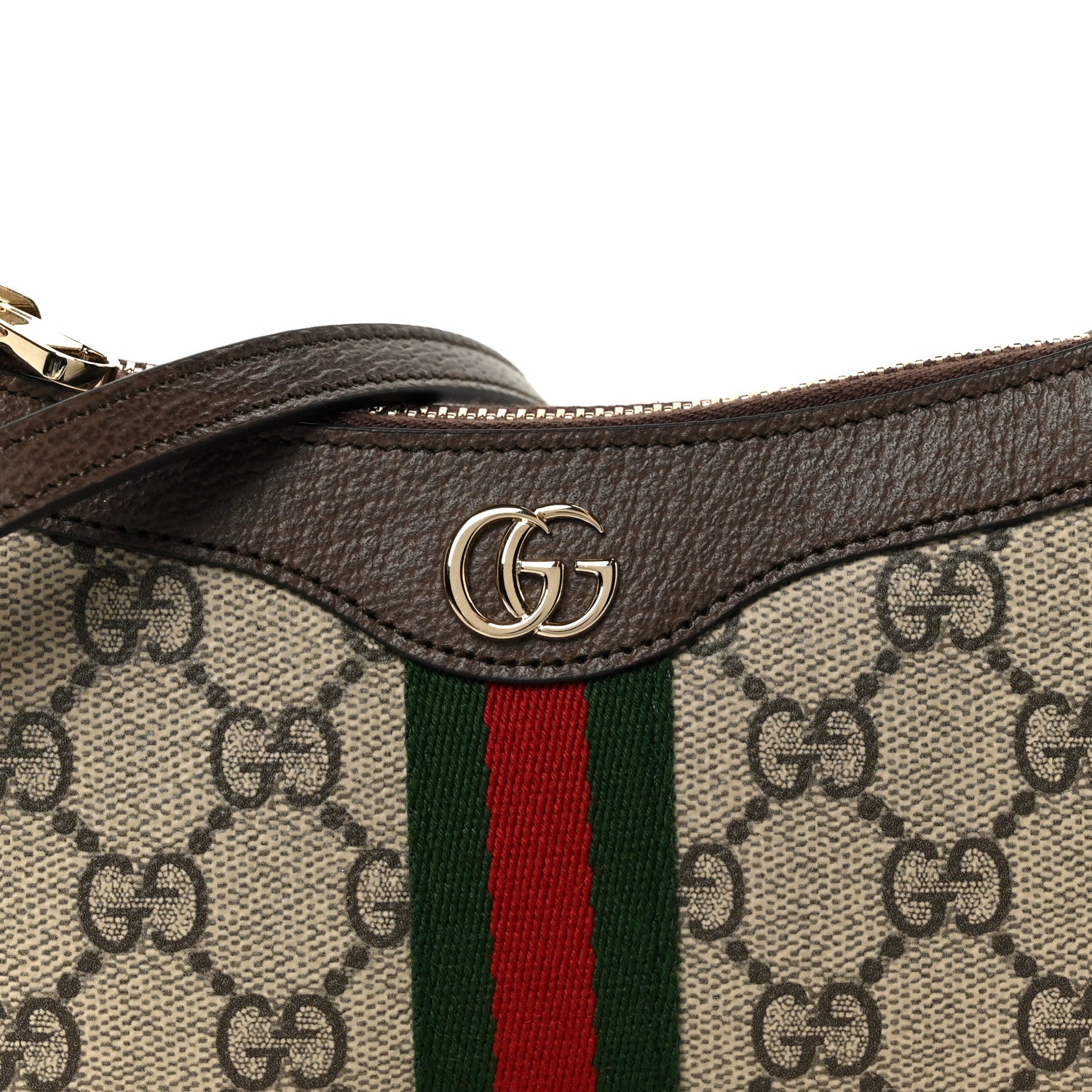 Gucci GG Supreme Monogram Textured Dollar Calfskin Web Mini Ophidia Shoulder Bag Beige Ebony New Acero 8 of 11
