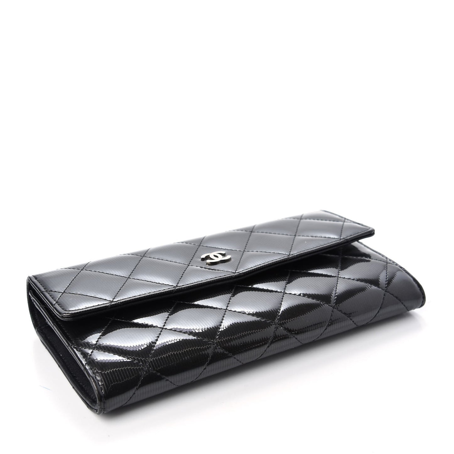 Striated Patent Quilted Large Gusset Flap Wallet Dark Grey