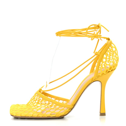 Bottega Veneta Mesh Nappa Stretch Ankle Tie Sandals 39.5 Egg Yolk 1 of 7