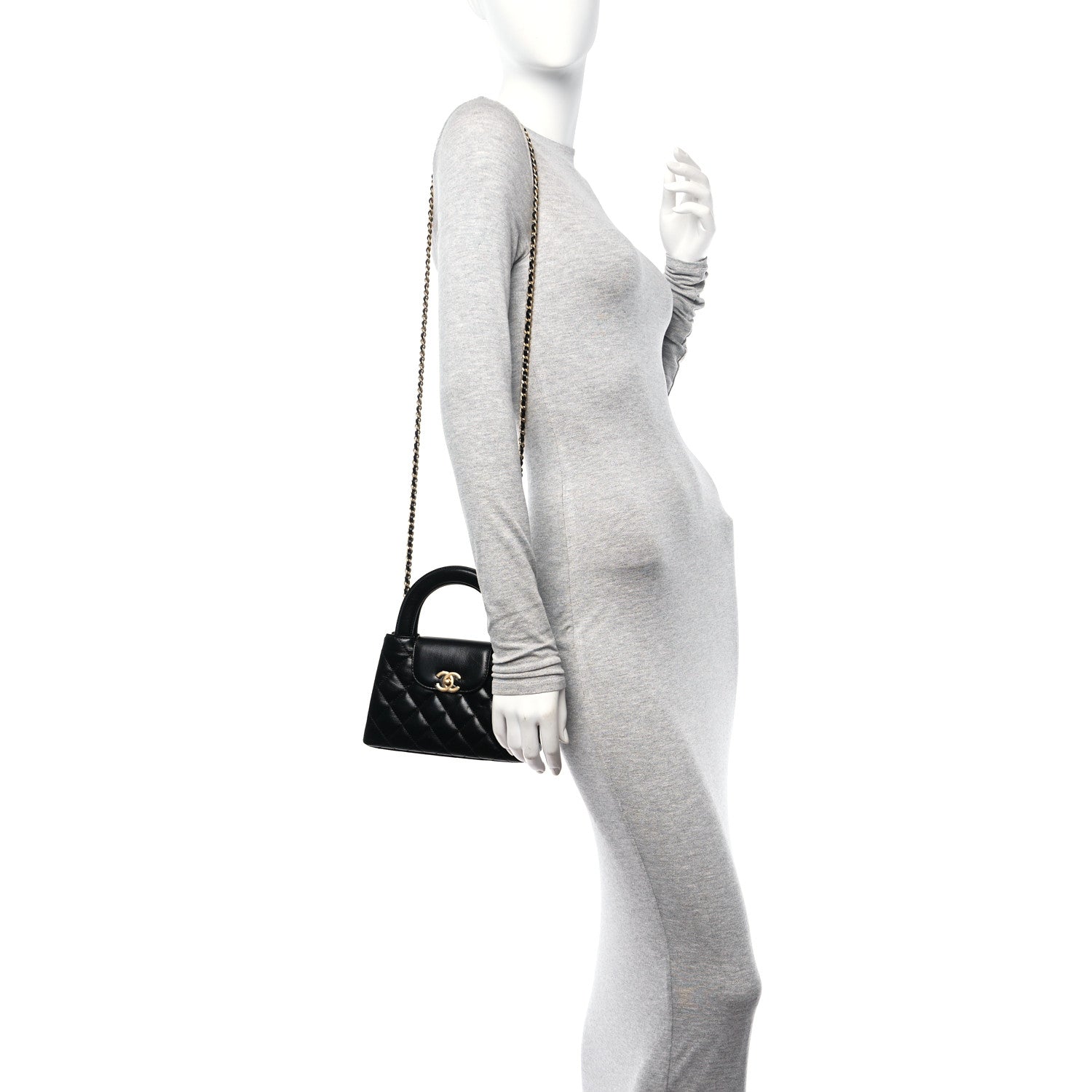 Chanel Shiny Aged Calfskin Quilted Nano Kelly Shopper Black 3 of 10