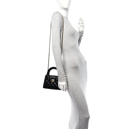 Chanel Shiny Aged Calfskin Quilted Nano Kelly Shopper Black 3 of 10