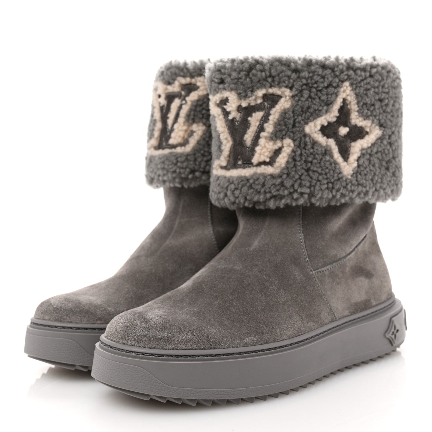 Suede Calfskin Shearling Snowdrop Flat Ankle Boot 37 Grey
