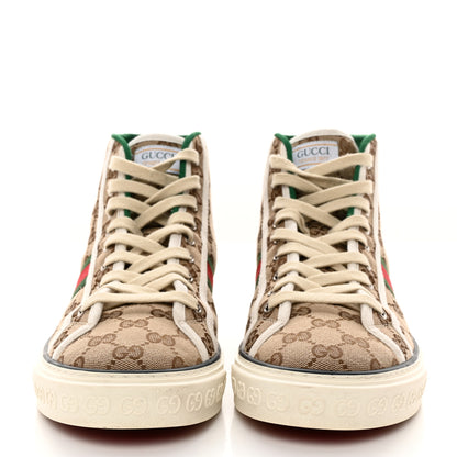 Gucci GG Monogram Web Mens 1977 Tennis High Top Sneakers 9.5 Beige Ebony Mystic White 2 of 14