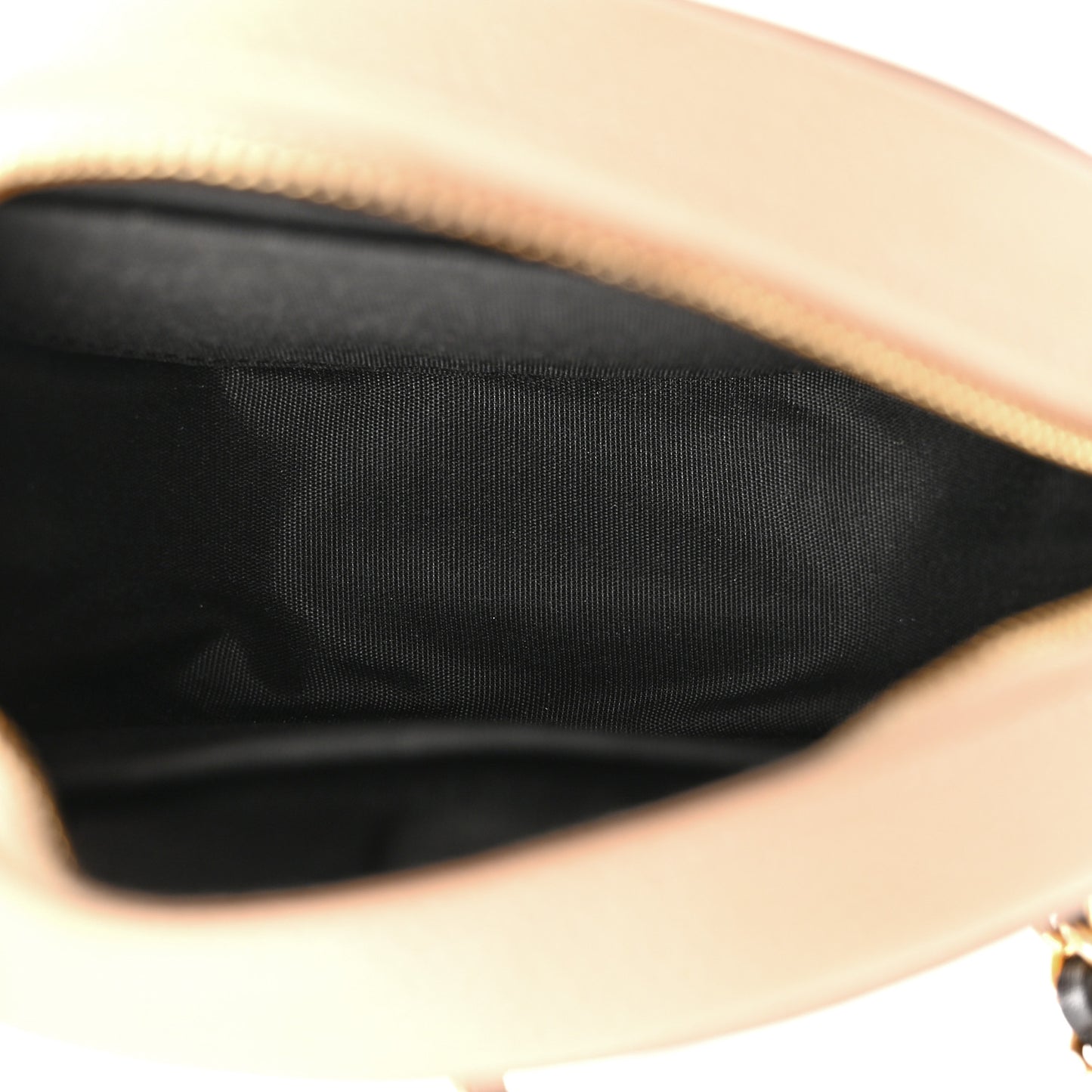 Caviar Quilted Round Filigree Crossbody Beige Black