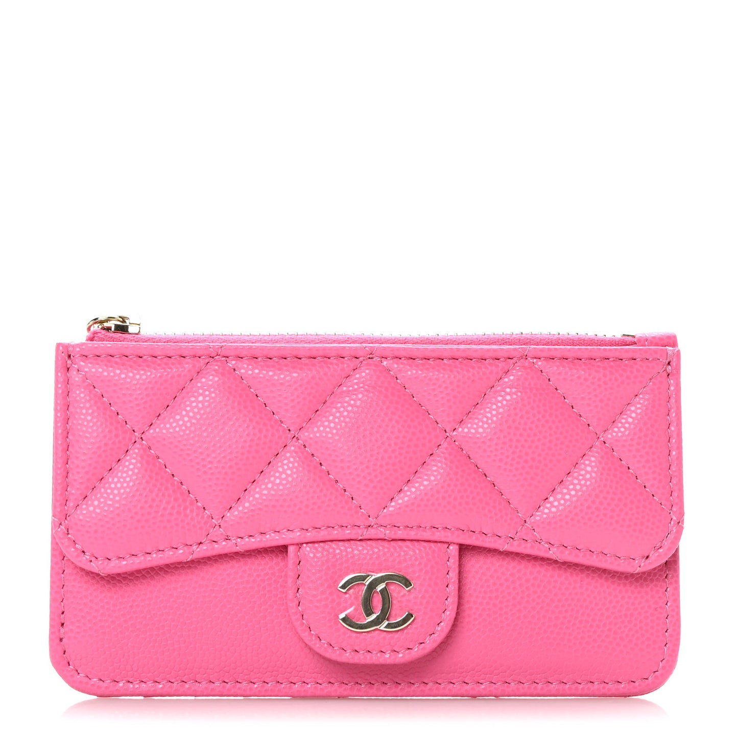 Caviar Quilted Flap Zip Card Holder Dark Pink