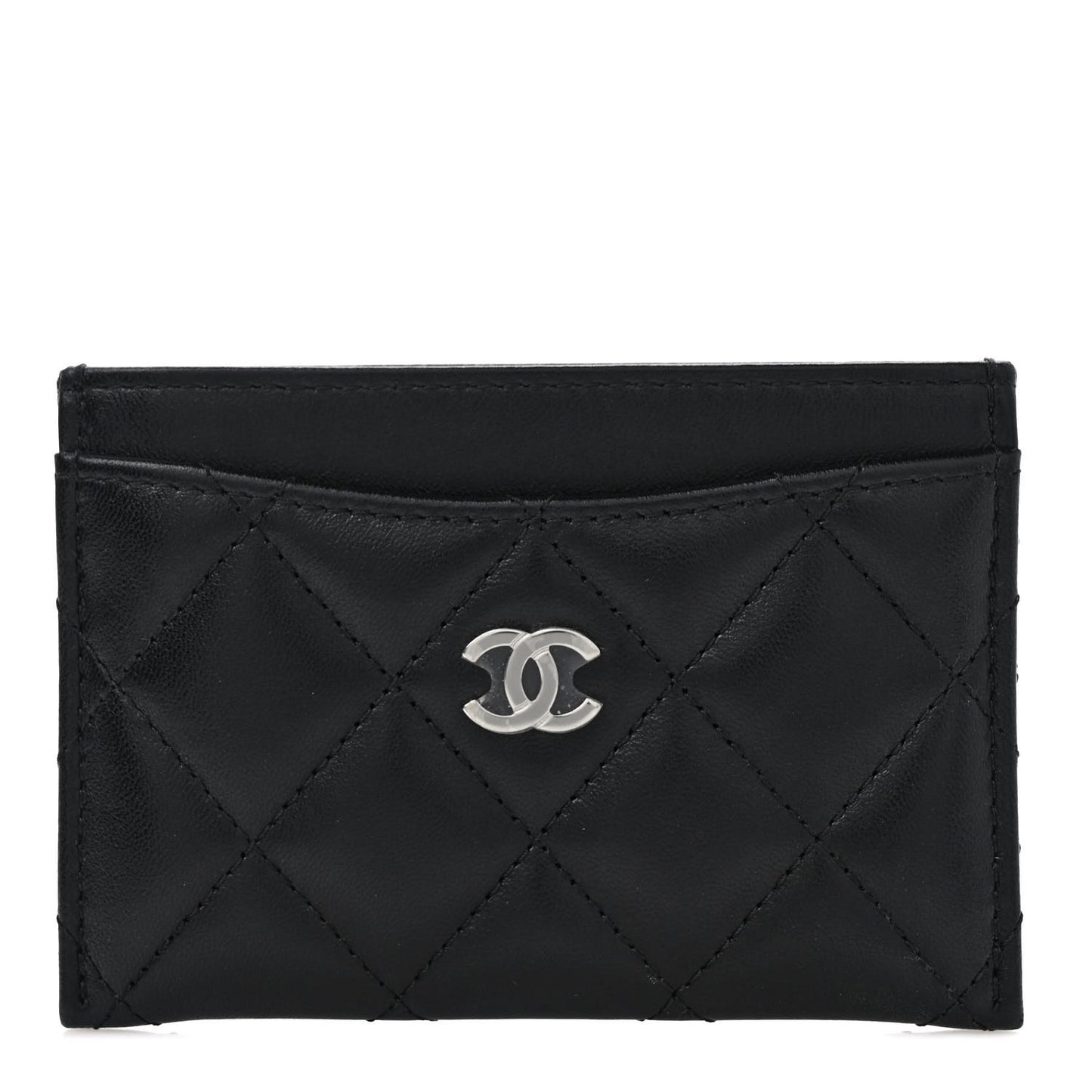 Lambskin Quilted Card Holder Black